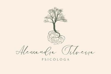 "Logo Alessandra Silveira Psicóloga, com símbolo de árvore e raízes em formato de cérebro