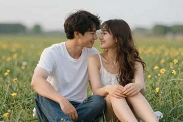 man and woman holding hands while walking on green grass field during daytime