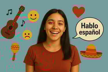 Student feeling confident speaking Spanish, expressing emotions naturally