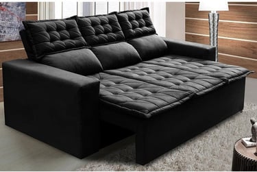 Sofá 3 Lugares Retrátil e Reclinável Cama Inbox Slim 2,00m Velusoft Preto