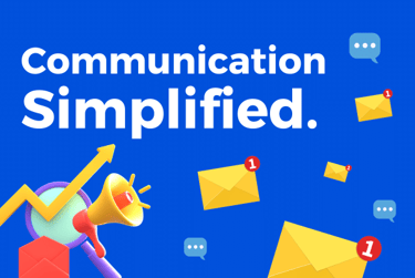 A decorative images with unread emails swirling around a megaphone and a line showing profits.