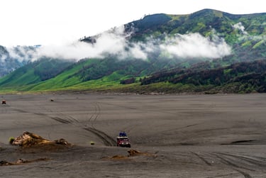 Riding 4x4 Wheel Drive Jeep at Mt. Bromo