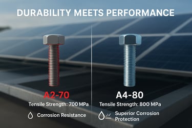 Stainless steel fasteners for solar mounting structures