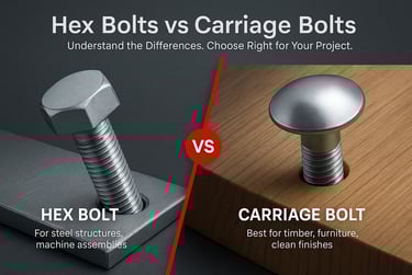Side-by-side comparison of hex bolts and carriage bolts