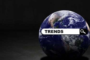 a globe with a sign that says trends