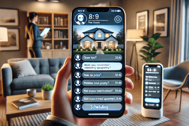 a person holding a smart phone with series of chat about a house with a chatbot
