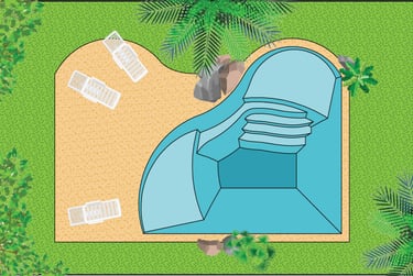 a pool with a lounge chair and a pool