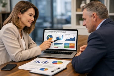 Diagnóstico empresarial para identificar gargalos, riscos e oportunidades