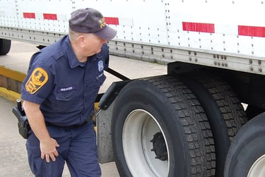 FMCSA auditor examining carrier compliance documents during safety review.