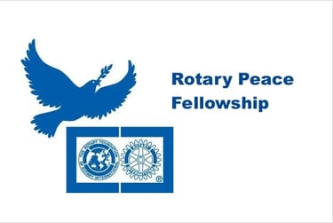 Blue bird soaring above Rotary Peace Fellowship emblem, highlighting commitment to peace
