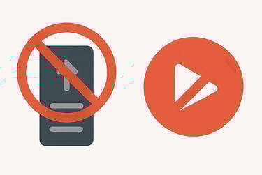 Ilustração com símbolo de proibição sobre rolagem excessiva em celular e ícone de ação rápida, repre