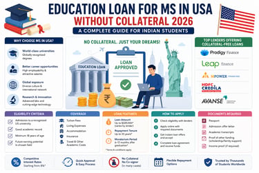 Infographic showing education loan for MS in USA without collateral 2026.