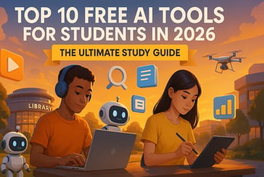 Top 10 Free AI Tools for Students in 2026 Ultimate Study Guide Illustration.