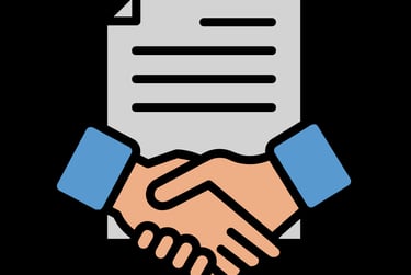 Thesis results proofreading and support icon with handshake and document, symbolizing expert guidanc