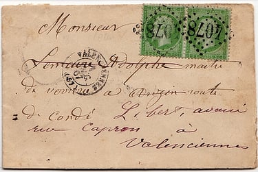 1867: Enveloppe fermée affranchie à 10 c de VALENCIENNES à ANZIN.