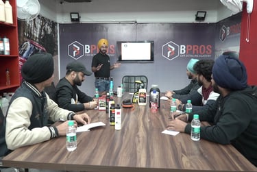 Students getting hands on car detailing training in Ludhiana.