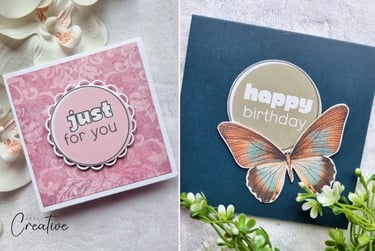 Two handmade cards with focal circular sentiments.