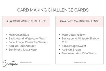 Card making challenge cards with short prompts