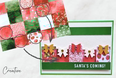 checkered pattern pointing on a handmade greeting card with that pattern