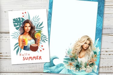 Commercial use PNG tropical summer vacation clipart for greeting cards and stationery
