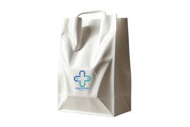 a white baguet bag with health stars pharmacy logo