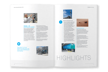 Qenos sustainability report, typesetting by Michelle Pirovich, Squeezebox