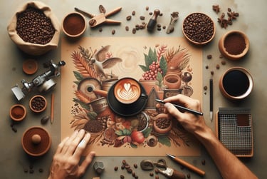 a person holding a cup of coffee and a cup of coffee