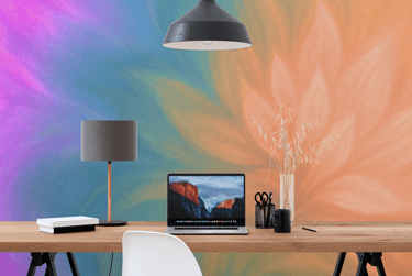 Colorful lotus wall art in home office – digital download."