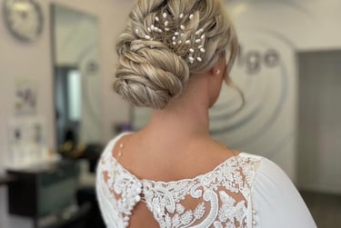 a women having her bridal hair done