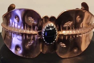 Cuff Bracelet with Black Agate Stone