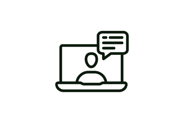 a laptop computer with a speech bubble on it