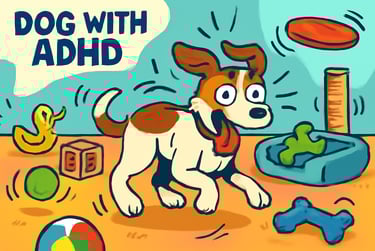 Animated potratit of a dog which seems to be oversimulated replicating ADHD