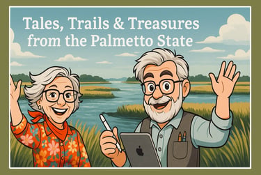 Cartoon style picture of E.B and Opa visiting the Lowcountry of South Carolinas