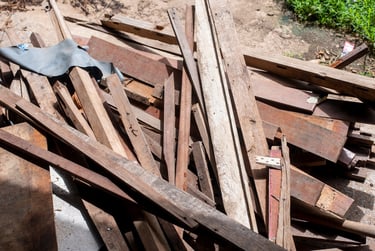 pile of renovation debris - wood, metal and nails
