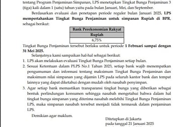 Suku Bunga LPS 1 Februari sd 31 Mei 2025