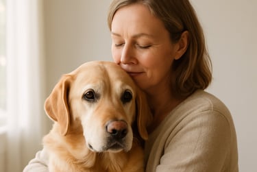 Woman holding a dog