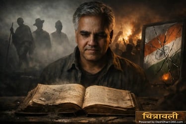 शहीदों के सपनों और आज के भारत के टकराव को दर्शाता भावनात्मक दृश्य, जहाँ नागरिक, संविधान और मौन की सच्चाई दिखती है।