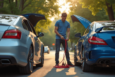 a man preparing to jump start a car