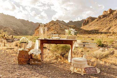 a table with a table set up for a wedding