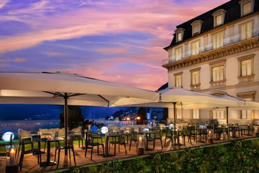 Terrazza panoramica dello Splendide Royal di Lugano affacciata sul Lago Ceresio.