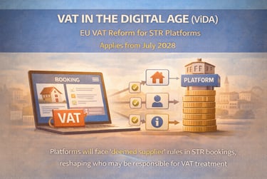 Graphic explaining ViDA EU VAT reform for short-term rental platforms and deemed supplier rules.