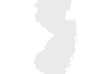 White silhouette map of New Jersey state isolated on a solid black background.