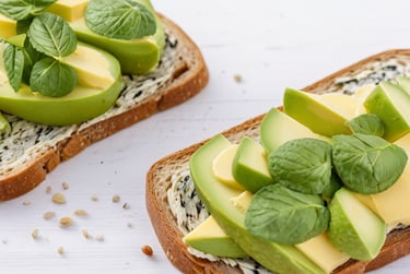 two slices of avocado on toasted bread