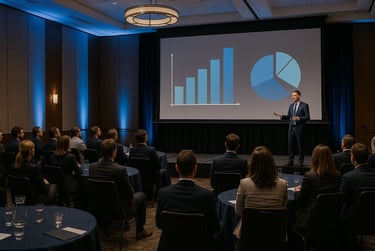 a man in a suit and tie is giving a presentation