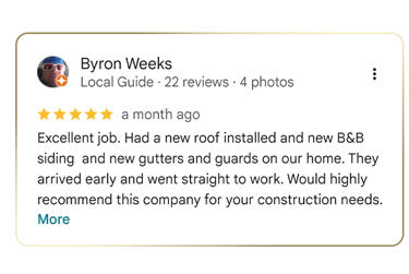 Google Maps review by Byron weeks 5 stars