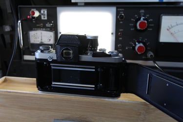 Nikon camera undergoing light meter testing