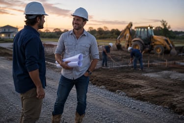 Business partners discussing insurance options on a jobsite