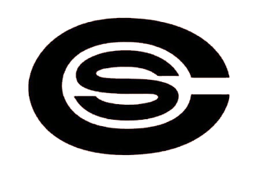 A minimalist CS letter logo outline in a deep reddish-brown hue set against a solid black background.