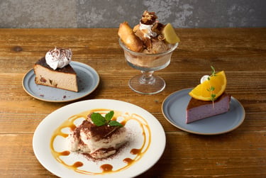 食堂カフェpotto×タニタカフェ イオンモール堺北花田店で販売される秋のお芋スイーツとマロンスイーツ4品（スイートポテトのミニパフェ、紫芋のバスクチーズケーキ、渋皮栗のバスクチーズケーキ、マロンティラミス）｜堺市のニュースならサカイタイムズ