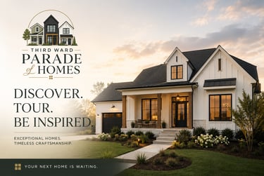 Modern white farmhouse with black trim featured in the Third Ward Parade of Homes real estate tour.